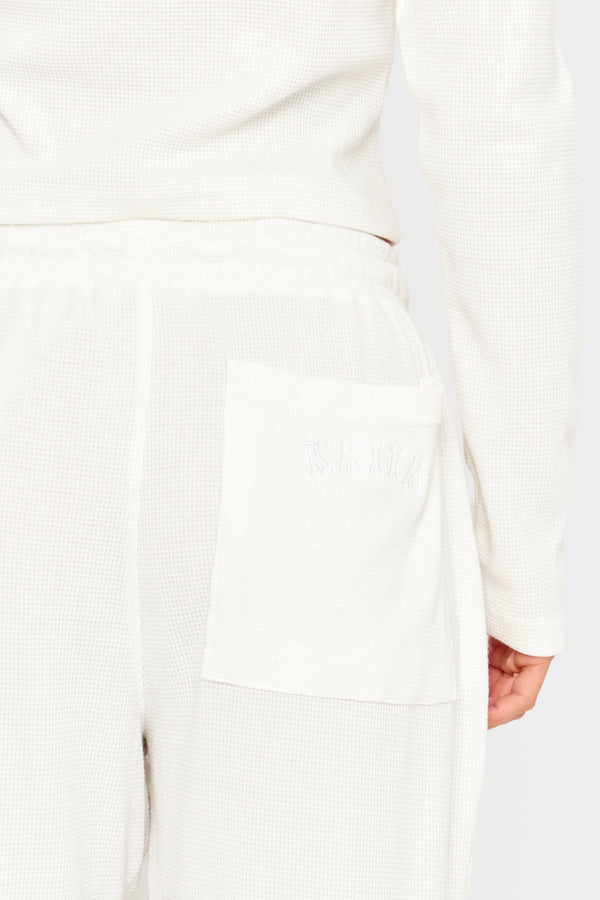 Kaiia Waffle Wide Leg Joggers Cream