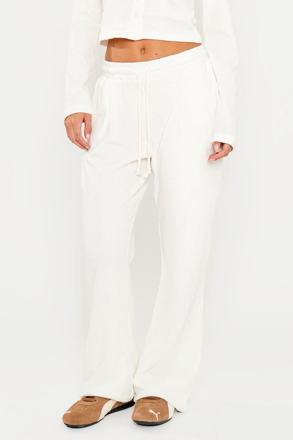 Kaiia Waffle Wide Leg Joggers Cream