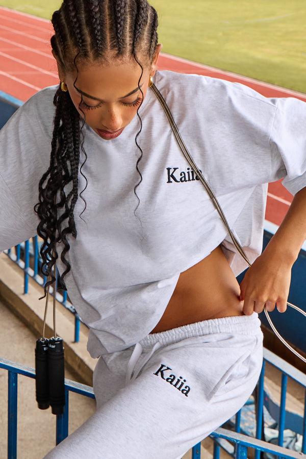 Kaiia Wide Leg Joggers Grey Marl & Black