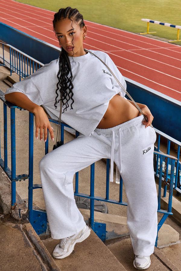 Kaiia Wide Leg Joggers Grey Marl & Black