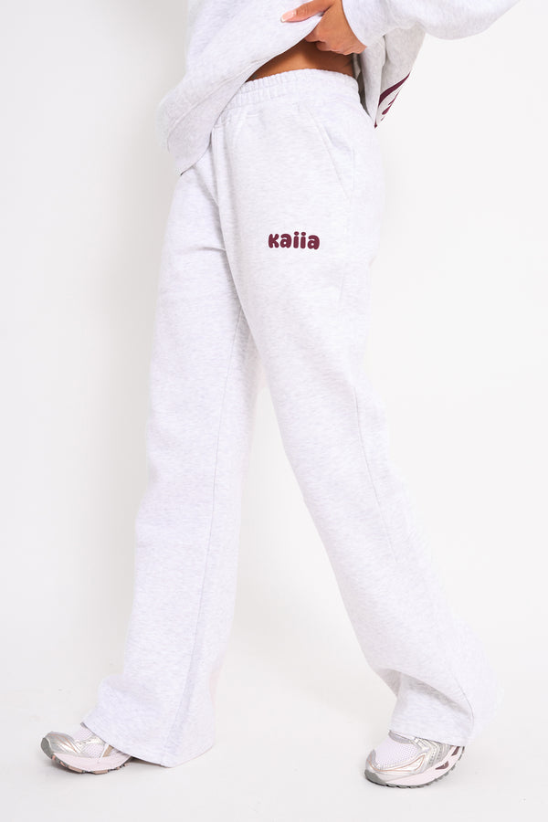 Kaiia Wide Leg Joggers Light Grey Marl & Plum