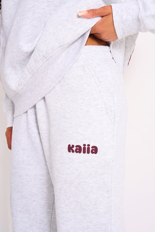 Kaiia Wide Leg Joggers Light Grey Marl & Plum
