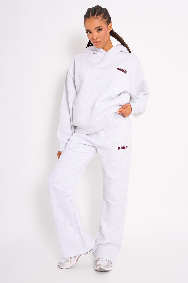 Kaiia Wide Leg Joggers Light Grey Marl & Plum