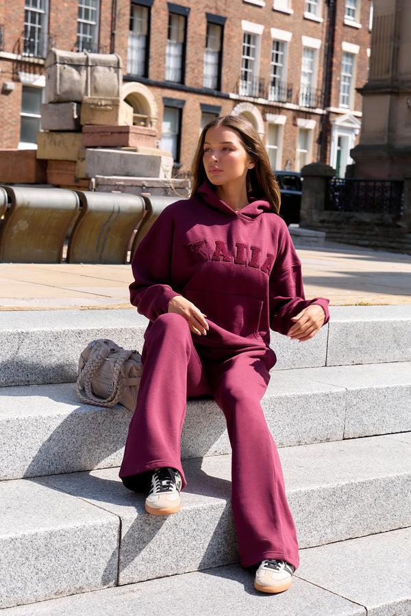 Kaiia Wide Leg Sweat Pants Deep Burgundy