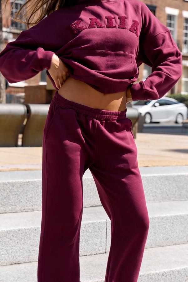 Kaiia Wide Leg Sweat Pants Deep Burgundy