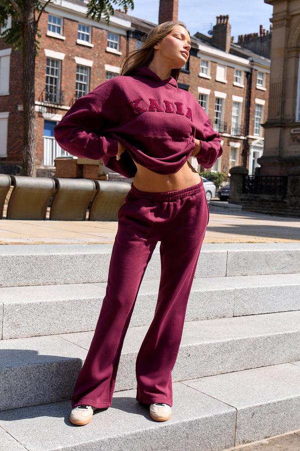 Kaiia Wide Leg Sweat Pants Deep Burgundy
