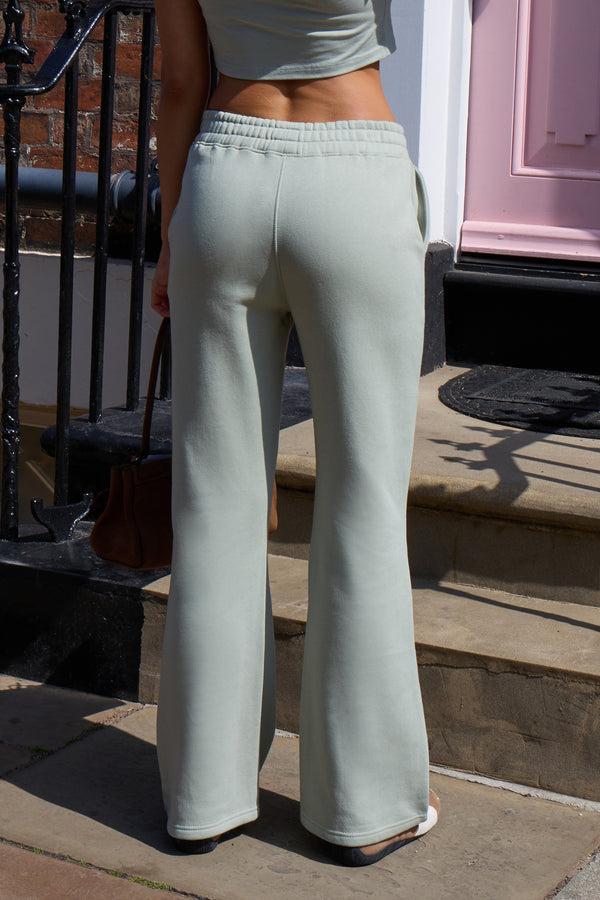 Kaiia Wide Leg Sweat Pants In Sage Green