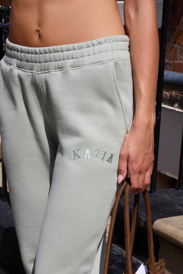 Kaiia Wide Leg Sweat Pants In Sage Green