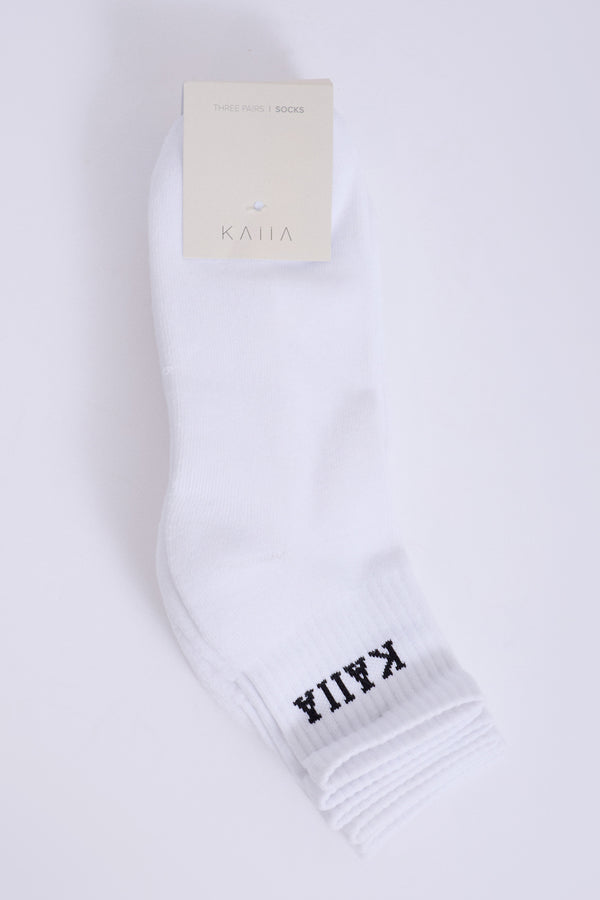 Pack Of Three Kaiia Slogan Socks White & Black