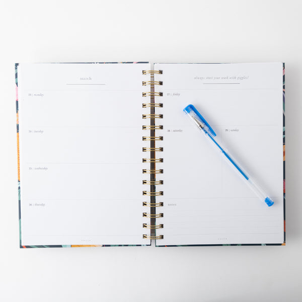 Kaisercraft 2026 A5 Weekly Spiral Diary & Pen - Indigo Flora