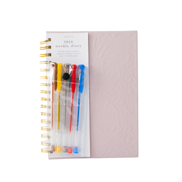 kaisercraft 2026 A5 Weekly Spiral Diary & Pen - Pink Blooms