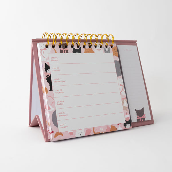 Kaisercraft 2026 Spiral Weekly Desk Planner - Kit-Tea Cat