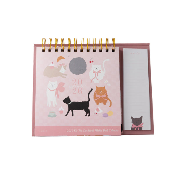kaisercraft 2026 Spiral Weekly Desk Planner - Kit-Tea Cat