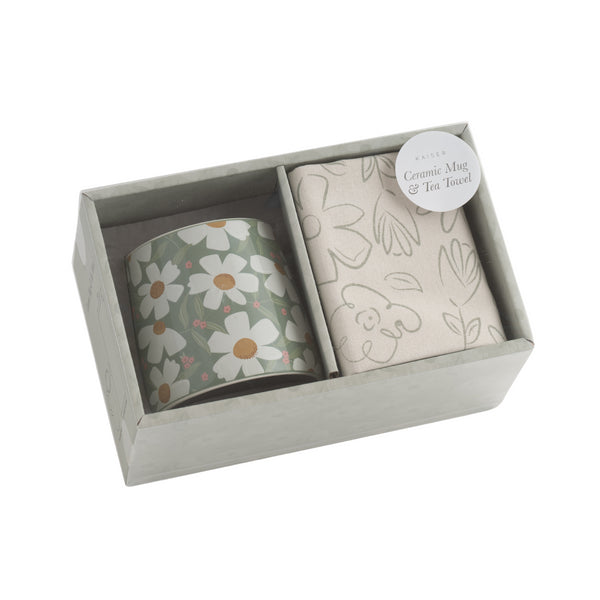 kaisercraft Ceramic Mug & Tea Towel Set - Posy Outlined