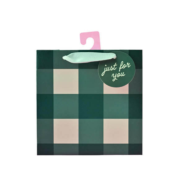 kaisercraft Christmas Square Gift Bag - Green Gingham