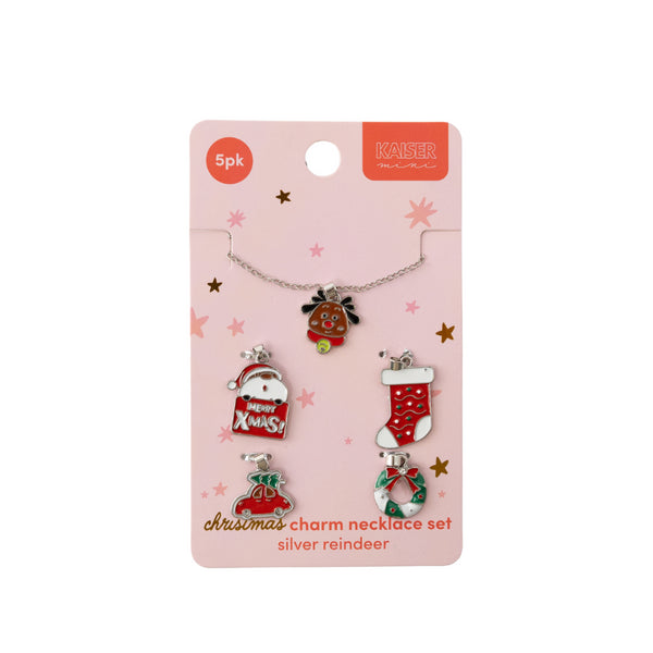 kaisercraft Kaiser Mini Christmas Charm Necklace Set 5 Pack - Silver Reindeer
