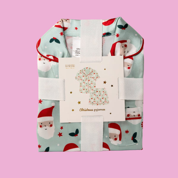 Kaisercraft Kaiser Mini Satin Christmas PJ Set - Size 4-5 Years - BLUE HOLLY JOLLY