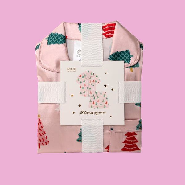 Kaisercraft Kaiser Mini Satin Christmas PJ Set - Size 6-7 Years - PINK O CHRISTMAS TREE