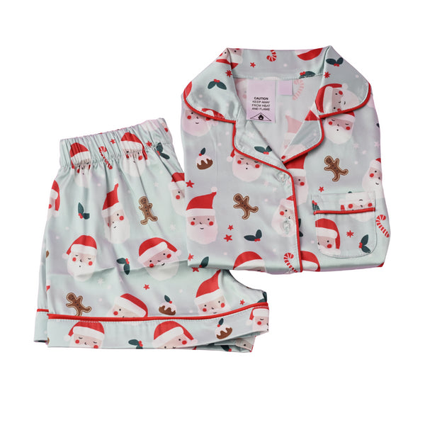 Kaisercraft Kaiser Mini Satin Christmas PJ Set - Size 6-7 Years - BLUE HOLLY JOLLY