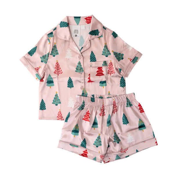 kaisercraft Kaiser Mini Satin Christmas PJ Set - Size 8-10 years - PINK O CHRISTMAS TREE