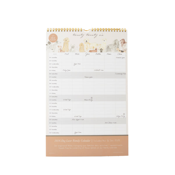 kaisercraft 2026 Family Calendar - Dog Lover