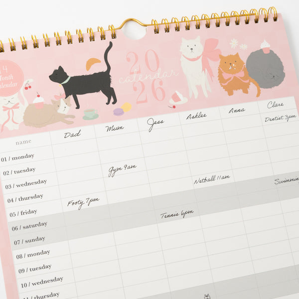 Kaisercraft 2026 Family Calendar - Kit-Tea Cat