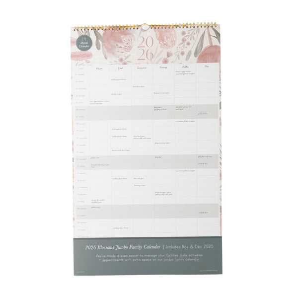 kaisercraft 2026 Jumbo Family Calendar - Blossoms