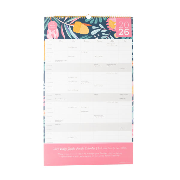 kaisercraft 2026 Jumbo Family Calendar - Indigo