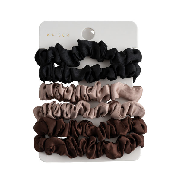 kaisercraft 6Pk Mini Satin Hair Ties - Neutral