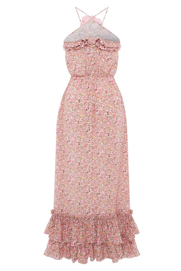 Kalmanovich Frilled Silk Dress With A Decorative Flower