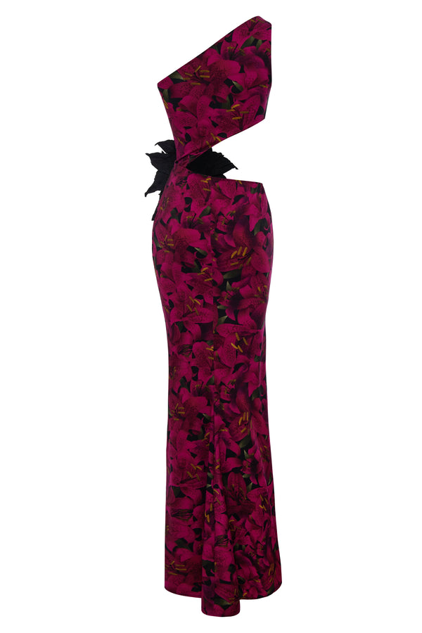 Kalmanovich Floral Gown With A Decorative Flower