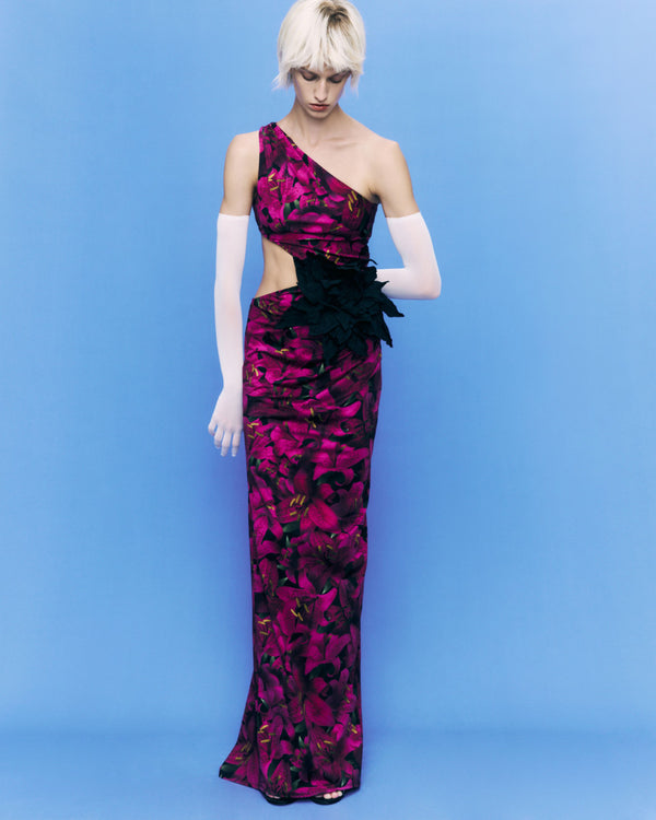Kalmanovich Floral Gown With A Decorative Flower