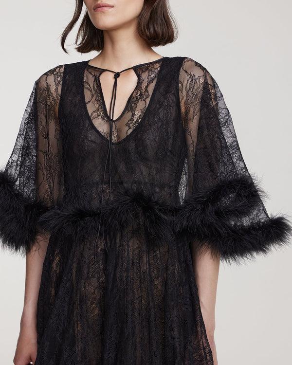 Kalmanovich Lace Dress With Marabou Feather Trim