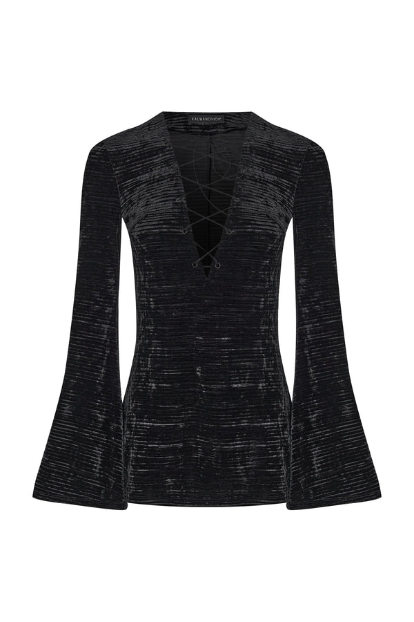 kalmanovich Lace up top with flare sleeves