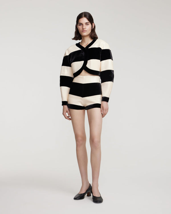 Kalmanovich Sequin And Velvet Mini Shorts