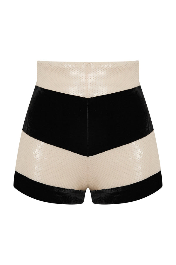 kalmanovich Sequin and velvet mini shorts