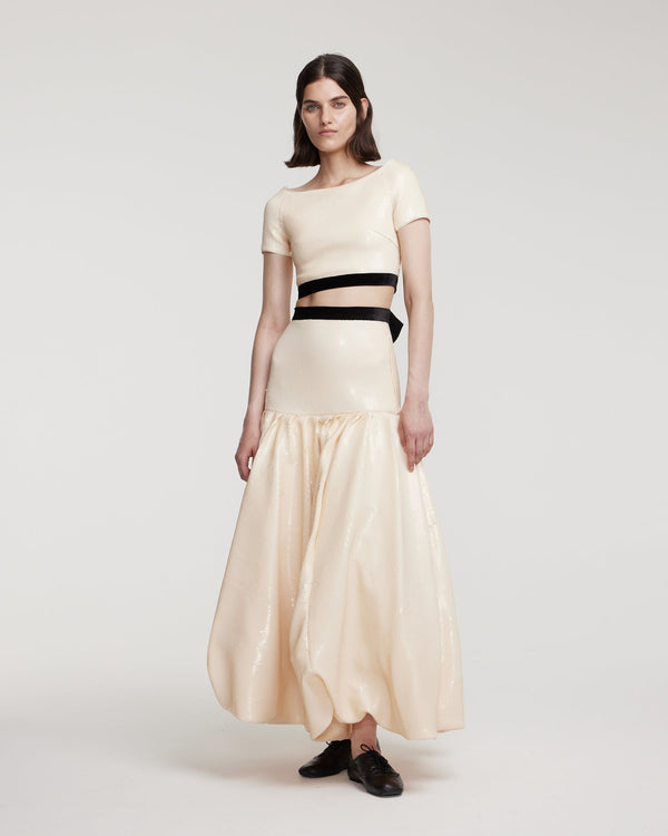 Kalmanovich Sequin Top With Decorative Bow