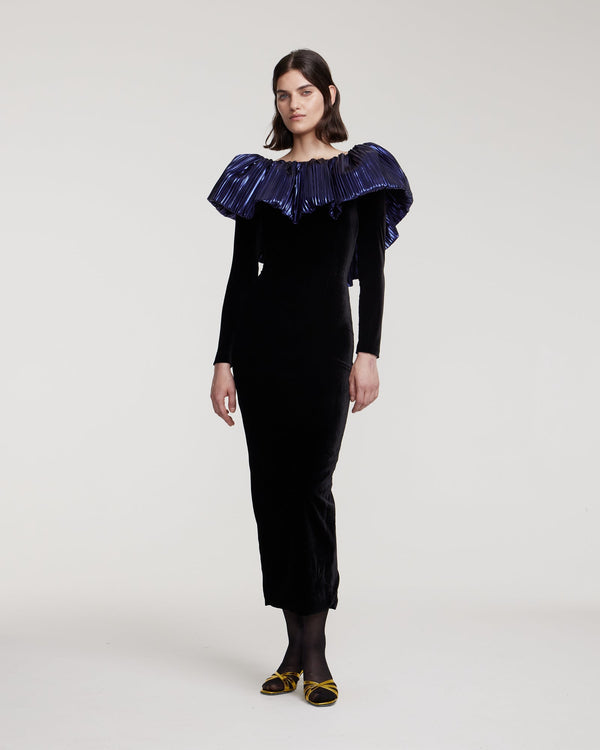 Kalmanovich Velvet Longsleeved Dress With Collar