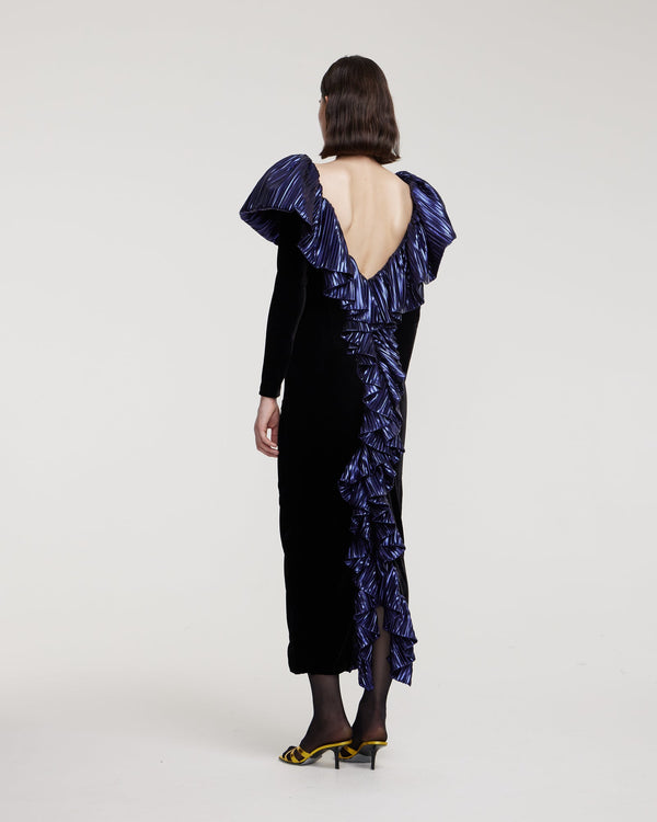 Kalmanovich Velvet Longsleeved Dress With Collar