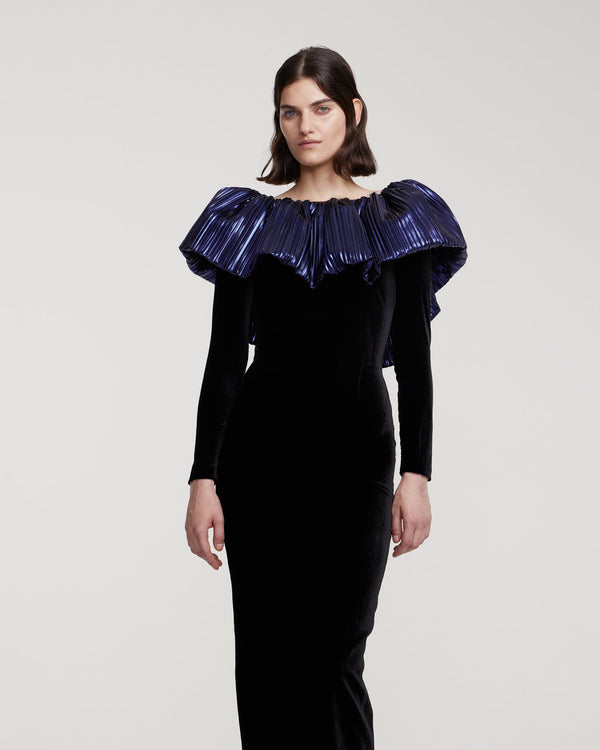 Kalmanovich Velvet Longsleeved Dress With Collar