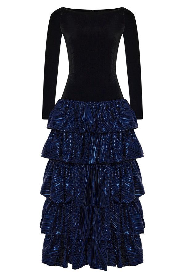 kalmanovich Longsleeved maxi dress with ruffled skirt