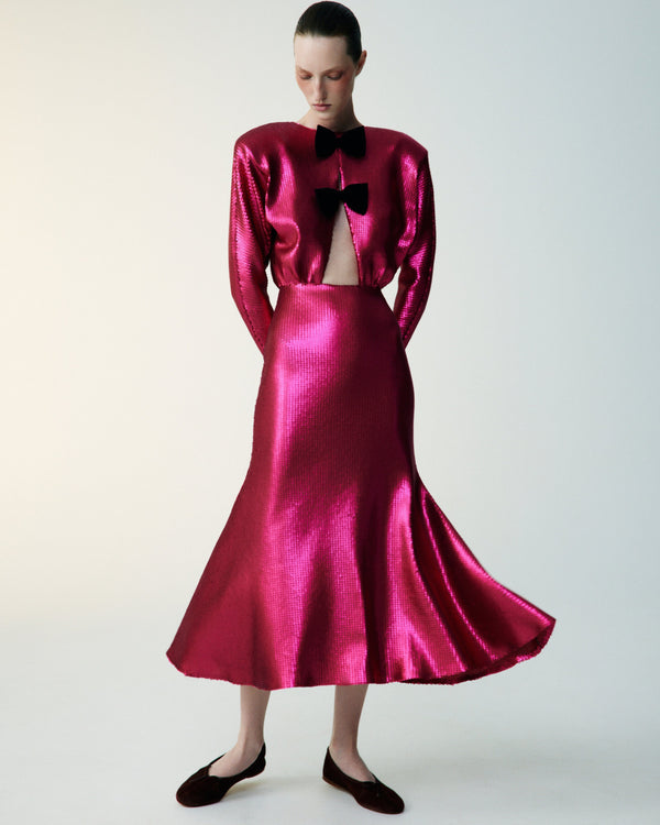 Kalmanovich Longsleeved Sequin Dress With Cutout And Bows