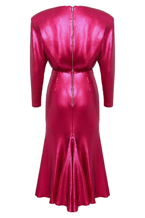 Kalmanovich Longsleeved Sequin Dress With Cutout And Bows
