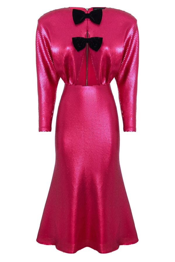 kalmanovich Longsleeved sequin dress with cutout and bows