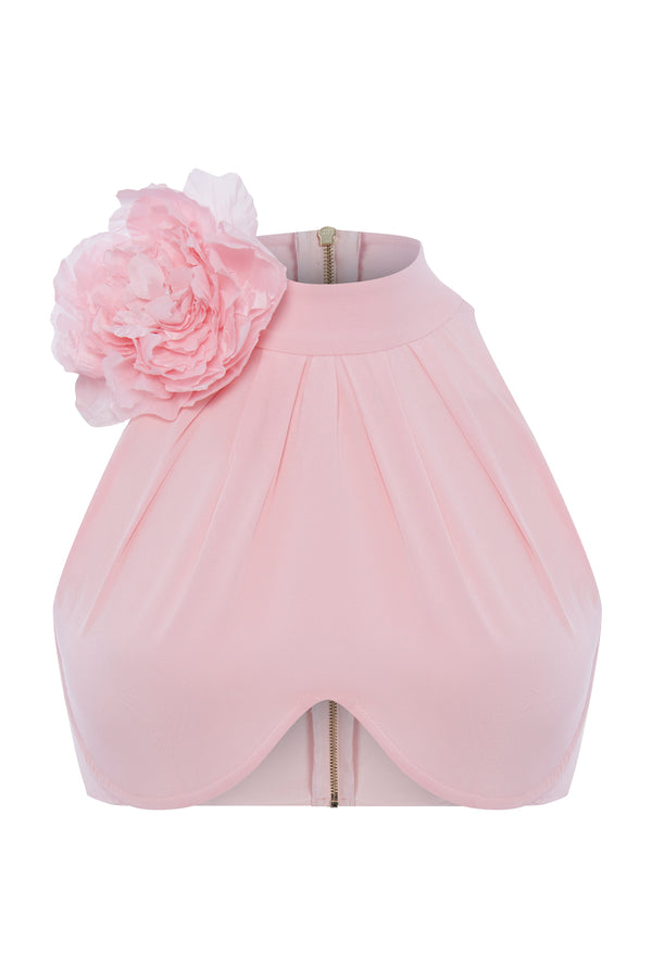 kalmanovich Silk crepe crop-top with a decorative flower