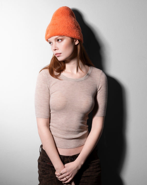 Faux Fur Beanie Hat Hazy Indigo