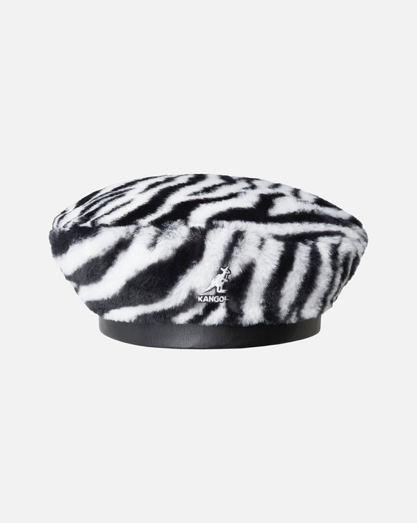 Faux Fur Beret hat White Zebra