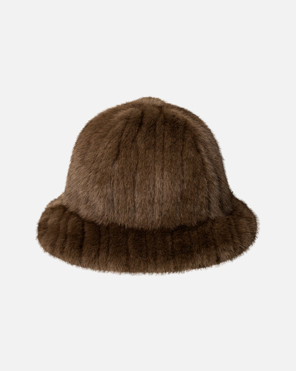 Faux Fur Casual Hat Brown Debossed Stripe