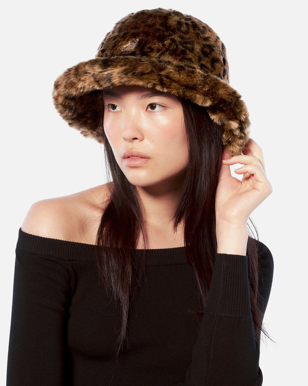 Faux Fur Casual Hat Brown Debossed Stripe