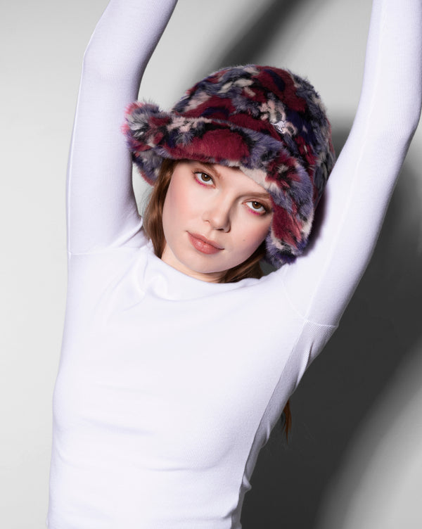 Faux Fur Casual Hat Brown Debossed Stripe